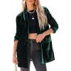 imageHappy Sailed Womens Velvet Blazer Jackets Casual Long Sleeve Lapel Collar Pocketed Blazer Suits Work OutfitsGreen