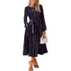 imageHappy Sailed Womens Velvet Dress Fashion Spring Lantern Sleeve High Waist ALine Long Formal Party DressesPurple