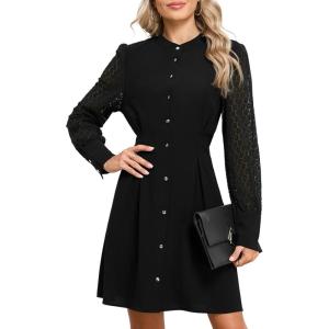 imageHappy Sailed Fall Cocktail Dresses for Women Lace Long Sleeve Button Slim A Line Mini DressBlack