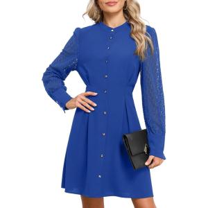 imageHappy Sailed Fall Cocktail Dresses for Women Lace Long Sleeve Button Slim A Line Mini DressBlue