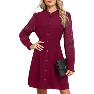 imageHappy Sailed Fall Cocktail Dresses for Women Lace Long Sleeve Button Slim A Line Mini DressBurgundy