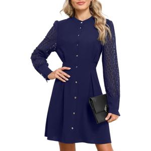 imageHappy Sailed Fall Cocktail Dresses for Women Lace Long Sleeve Button Slim A Line Mini DressDark Blue