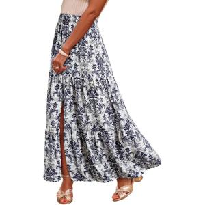 imageHappy Sailed Summer Skirts for Women Floral Print High Waist Flowy Split A Line Boho Maxi Skirt with PocketsSky Blue