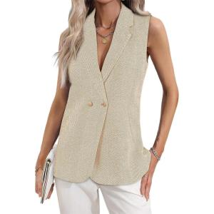 imageHappy Sailed Vest for Women Fall Winter Sleeveless Blazer Cardigans with PocketsKhaki