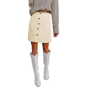 imageHappy Sailed Womens Corduroy Skirts Fall Winter High Waisted Button Down Aline Short Mini Skirt with PocketsBeige