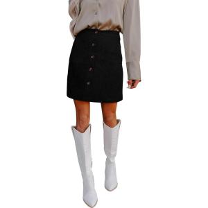 imageHappy Sailed Womens Corduroy Skirts Fall Winter High Waisted Button Down Aline Short Mini Skirt with PocketsBlack