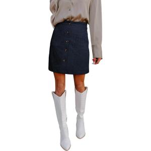 imageHappy Sailed Womens Corduroy Skirts Fall Winter High Waisted Button Down Aline Short Mini Skirt with PocketsBlue