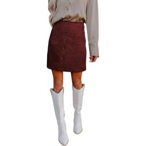imageHappy Sailed Womens Corduroy Skirts Fall Winter High Waisted Button Down Aline Short Mini Skirt with PocketsBurgundy