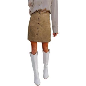 imageHappy Sailed Womens Corduroy Skirts Fall Winter High Waisted Button Down Aline Short Mini Skirt with PocketsCamel