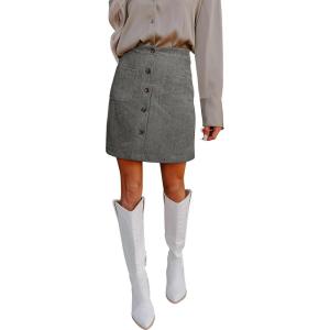 imageHappy Sailed Womens Corduroy Skirts Fall Winter High Waisted Button Down Aline Short Mini Skirt with PocketsGray