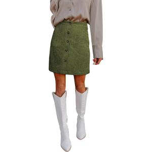 imageHappy Sailed Womens Corduroy Skirts Fall Winter High Waisted Button Down Aline Short Mini Skirt with PocketsGreen