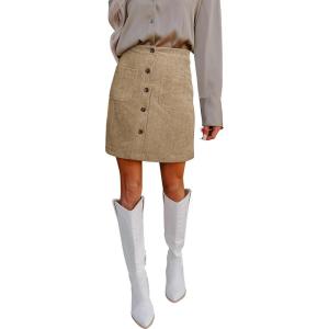 imageHappy Sailed Womens Corduroy Skirts Fall Winter High Waisted Button Down Aline Short Mini Skirt with PocketsKhaki