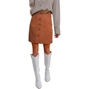 imageHappy Sailed Womens Corduroy Skirts Fall Winter High Waisted Button Down Aline Short Mini Skirt with PocketsOrange