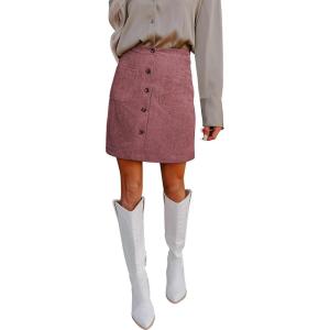 imageHappy Sailed Womens Corduroy Skirts Fall Winter High Waisted Button Down Aline Short Mini Skirt with PocketsPink