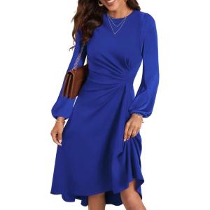 imageHappy Sailed Womens Long Sleeve Ruched Waist Flowy A Line High Low Midi Cocktail Party DressDark Blue
