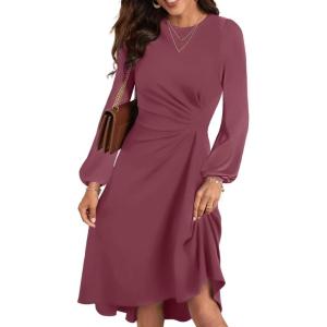 imageHappy Sailed Womens Long Sleeve Ruched Waist Flowy A Line High Low Midi Cocktail Party DressPink