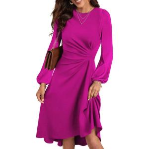 imageHappy Sailed Womens Long Sleeve Ruched Waist Flowy A Line High Low Midi Cocktail Party DressPurple Rose