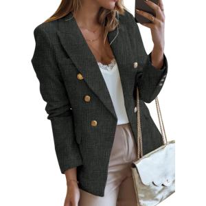 imageHappy Sailed Womens Tweed Blazers Casual Long Sleeve Double Breasted Open Front Blazer Jackets Work SuitsBlack