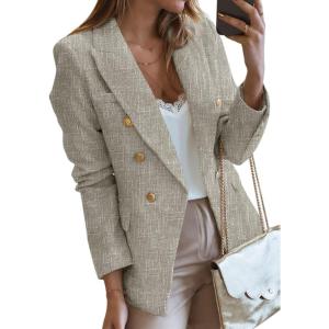 imageHappy Sailed Womens Tweed Blazers Casual Long Sleeve Double Breasted Open Front Blazer Jackets Work SuitsGray