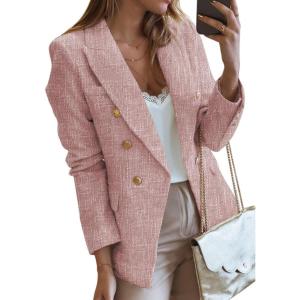 imageHappy Sailed Womens Tweed Blazers Casual Long Sleeve Double Breasted Open Front Blazer Jackets Work SuitsPink