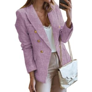imageHappy Sailed Womens Tweed Blazers Casual Long Sleeve Double Breasted Open Front Blazer Jackets Work SuitsPurple