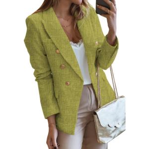 imageHappy Sailed Womens Tweed Blazers Casual Long Sleeve Double Breasted Open Front Blazer Jackets Work SuitsYellow