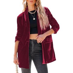 imageHappy Sailed Womens Velvet Blazer Jackets Casual Long Sleeve Lapel Collar Pocketed Blazer Suits Work OutfitsRed