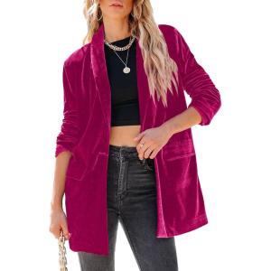 imageHappy Sailed Womens Velvet Blazer Jackets Casual Long Sleeve Lapel Collar Pocketed Blazer Suits Work OutfitsRose
