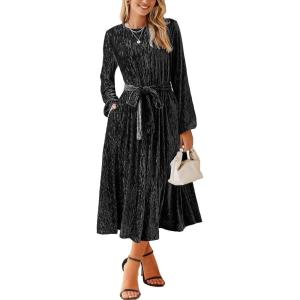 imageHappy Sailed Womens Velvet Dress Fashion Spring Lantern Sleeve High Waist ALine Long Formal Party DressesBlack