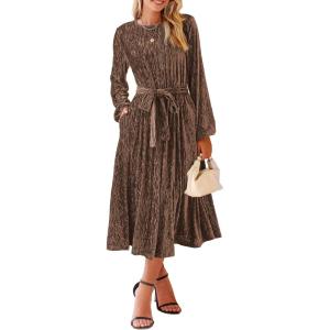 imageHappy Sailed Womens Velvet Dress Fashion Spring Lantern Sleeve High Waist ALine Long Formal Party DressesBrown Coffee