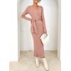 imageHappy Sailed Formal Dress for Women Spring Long Sleeve Wrap V Neck Knit Dress Casual Tie Waist Midi Sweater Dresses for Women 2025 Pink Medium