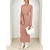 imageHappy Sailed Formal Dress for Women Spring Long Sleeve Wrap V Neck Knit Dress Casual Tie Waist Midi Sweater Dresses for Women 2025 Pink Medium