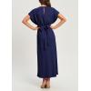 imageHappy Sailed Womens Formal Dress 2025 Trendy Elegant Batwing Sleeve Front Wrap Tie Waist Long Maxi Cocktail Party DressesNavy Blue