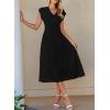 imageHappy Sailed Womens Pleated Midi Dress Summer V Neck Cap Sleeve Slim Fit ALine Cocktail Party DressesBlack