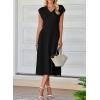 imageHappy Sailed Womens Pleated Midi Dress Summer V Neck Cap Sleeve Slim Fit ALine Cocktail Party DressesBlack