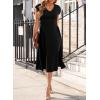 imageHappy Sailed Womens Pleated Midi Dress Summer V Neck Cap Sleeve Slim Fit ALine Cocktail Party DressesBlack