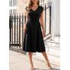 imageHappy Sailed Womens Pleated Midi Dress Summer V Neck Cap Sleeve Slim Fit ALine Cocktail Party DressesBlack
