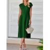 imageHappy Sailed Womens Pleated Midi Dress Summer V Neck Cap Sleeve Slim Fit ALine Cocktail Party DressesBlackish Green
