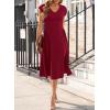 imageHappy Sailed Womens Pleated Midi Dress Summer V Neck Cap Sleeve Slim Fit ALine Cocktail Party DressesBurgundy