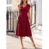 imageHappy Sailed Womens Pleated Midi Dress Summer V Neck Cap Sleeve Slim Fit ALine Cocktail Party DressesBurgundy
