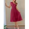imageHappy Sailed Womens Pleated Midi Dress Summer V Neck Cap Sleeve Slim Fit ALine Cocktail Party DressesBurgundy