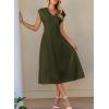 imageHappy Sailed Womens Pleated Midi Dress Summer V Neck Cap Sleeve Slim Fit ALine Cocktail Party DressesJungle Green