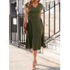 imageHappy Sailed Womens Pleated Midi Dress Summer V Neck Cap Sleeve Slim Fit ALine Cocktail Party DressesJungle Green