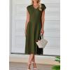 imageHappy Sailed Womens Pleated Midi Dress Summer V Neck Cap Sleeve Slim Fit ALine Cocktail Party DressesJungle Green