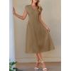 imageHappy Sailed Womens Pleated Midi Dress Summer V Neck Cap Sleeve Slim Fit ALine Cocktail Party DressesKhaki