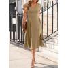 imageHappy Sailed Womens Pleated Midi Dress Summer V Neck Cap Sleeve Slim Fit ALine Cocktail Party DressesKhaki
