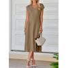 imageHappy Sailed Womens Pleated Midi Dress Summer V Neck Cap Sleeve Slim Fit ALine Cocktail Party DressesKhaki