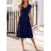 imageHappy Sailed Womens Pleated Midi Dress Summer V Neck Cap Sleeve Slim Fit ALine Cocktail Party DressesNavy Blue