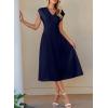 imageHappy Sailed Womens Pleated Midi Dress Summer V Neck Cap Sleeve Slim Fit ALine Cocktail Party DressesNavy Blue
