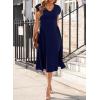 imageHappy Sailed Womens Pleated Midi Dress Summer V Neck Cap Sleeve Slim Fit ALine Cocktail Party DressesNavy Blue